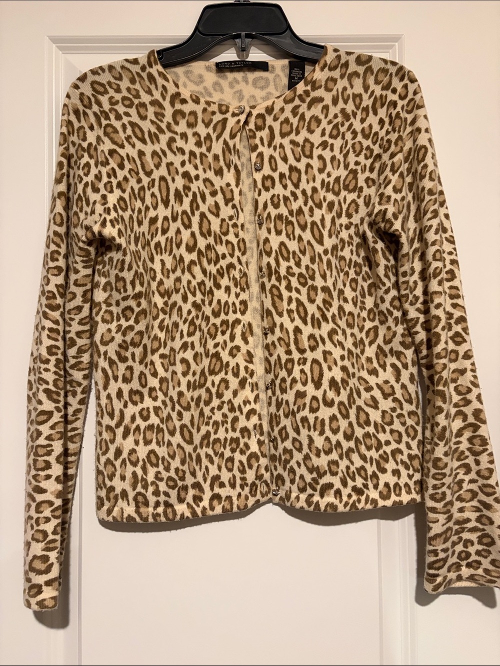 Lord & Taylor Leopard Cashmere Cardigan - Cream & Brown